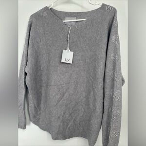 LIV Milano Embellished With Rhinestone HEARTS On Sleeves SOFT Sweater NWT Small